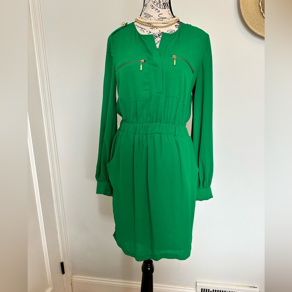 XOXO Green Buttoned Smocked Shirt Dress